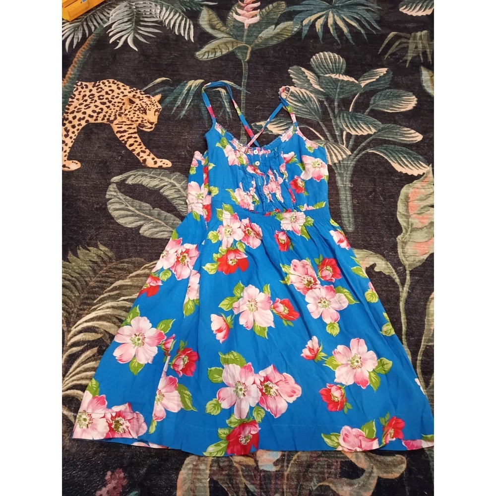 Hollister Mini Dress Spaghetti Straps Women's XS Blue Floral Hawaiian